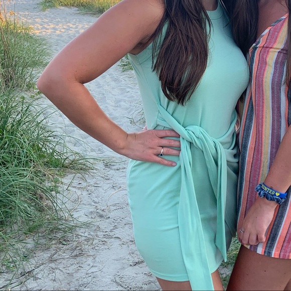 LIYOHON medium green Summer Short Dress Casual - Sleeveless - Tie waist - Picture 12 of 12